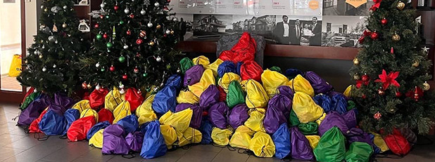 Colourful backpacks for homeless