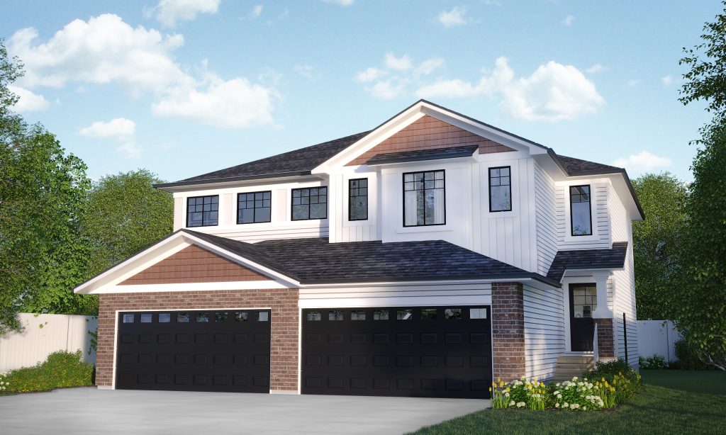 3D rendering of house with double garage.